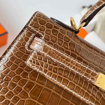 wholesale quality hermes kelly 25 porosus shiny miel crocodile ghw